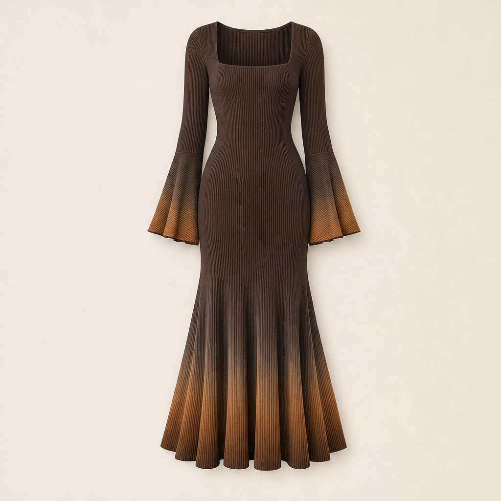 Sablecroft – Ombre Ribbed Knit Fitted Mermaid Midi Dress + 50% OFF Brown