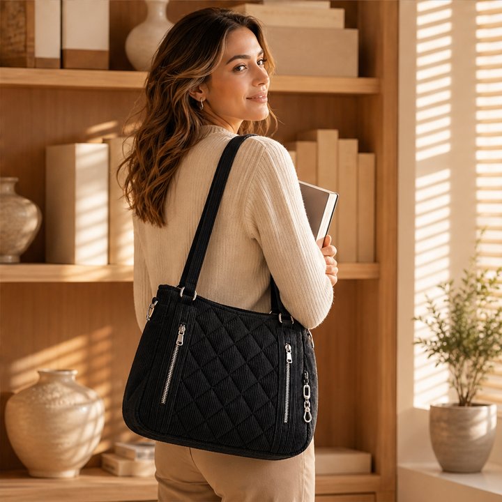 Corduvelle – Quilted Corduroy Multi-Way Shoulder Bag + 50% OFF features