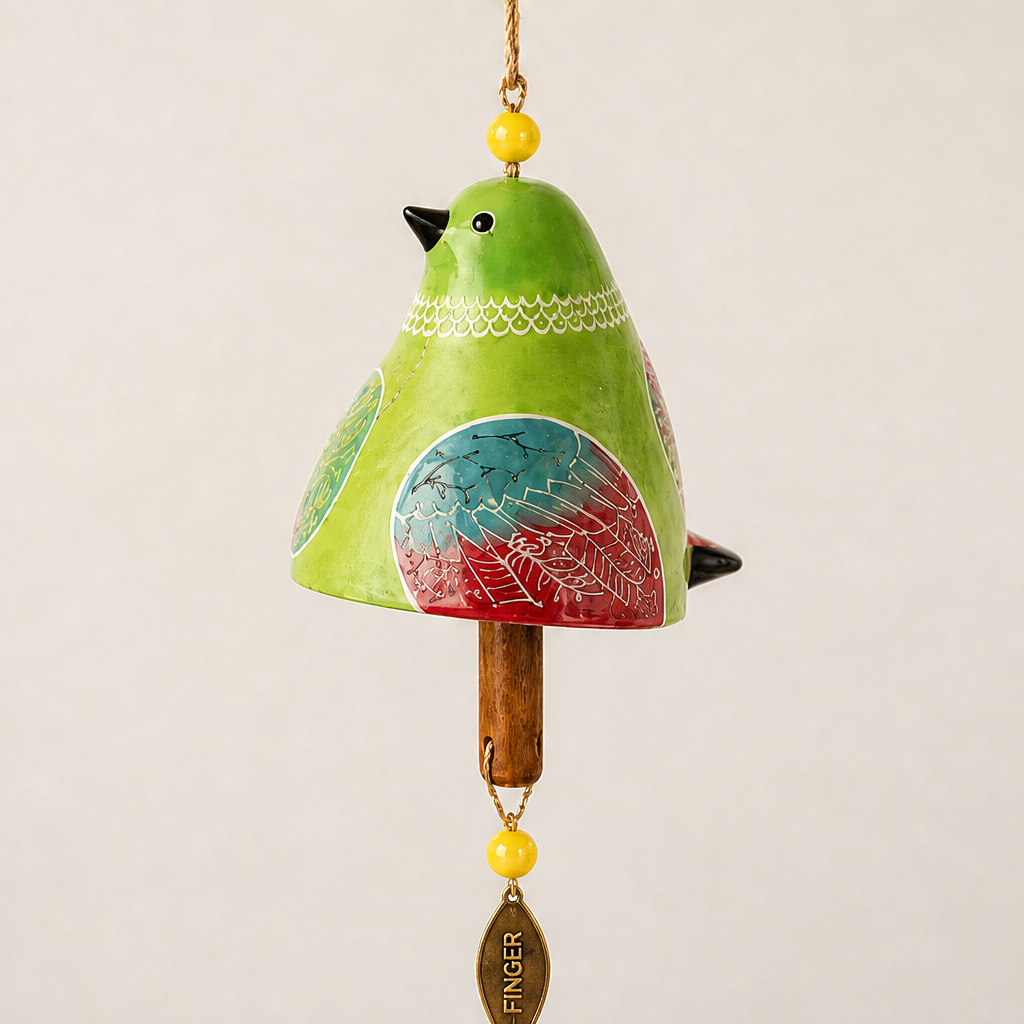 Sparrowbloom – Hand-Painted Folk Art Bird Wind Chime + 50% OFF Green