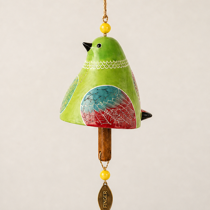 Sparrowbloom – Hand-Painted Folk Art Bird Wind Chime + 50% OFF Green