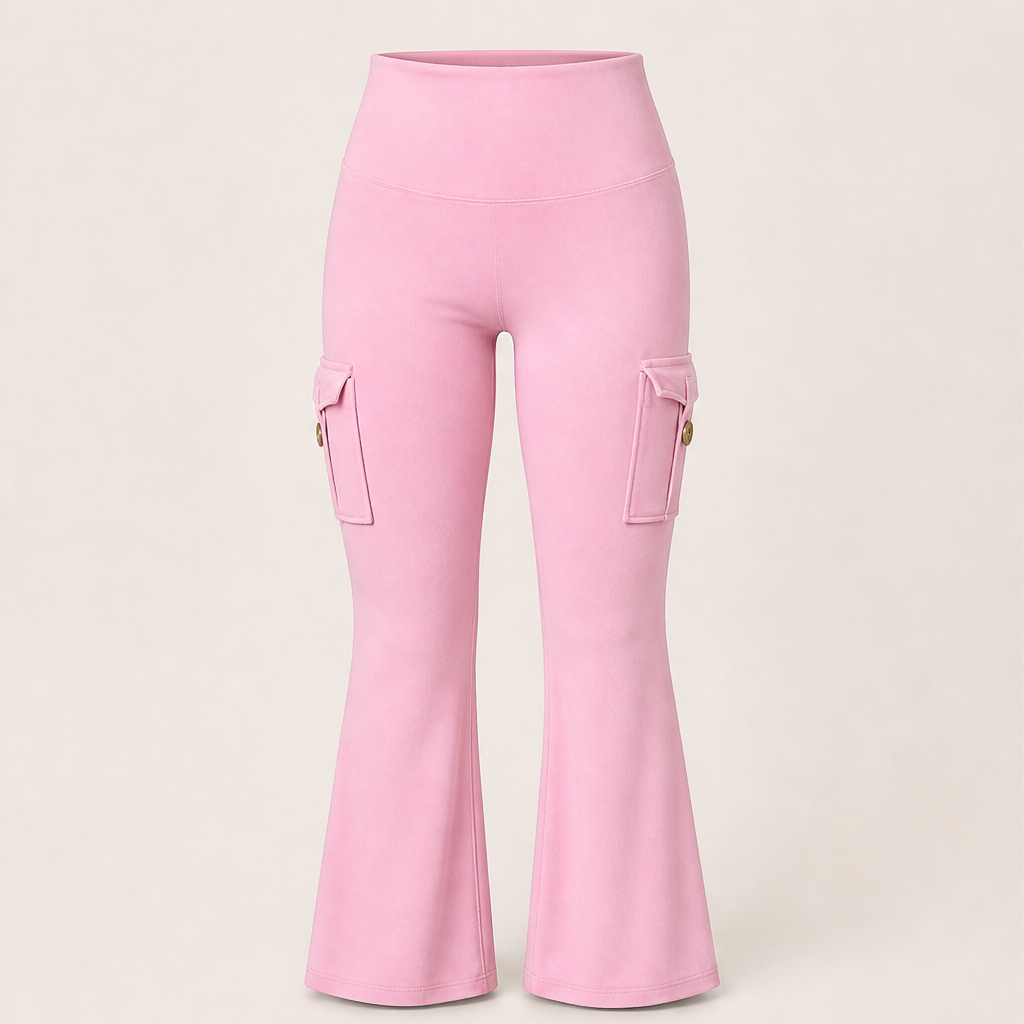 Flarelyn – High-Waist Flare Cargo Pocket Yoga Pants + 50% OFF Pink