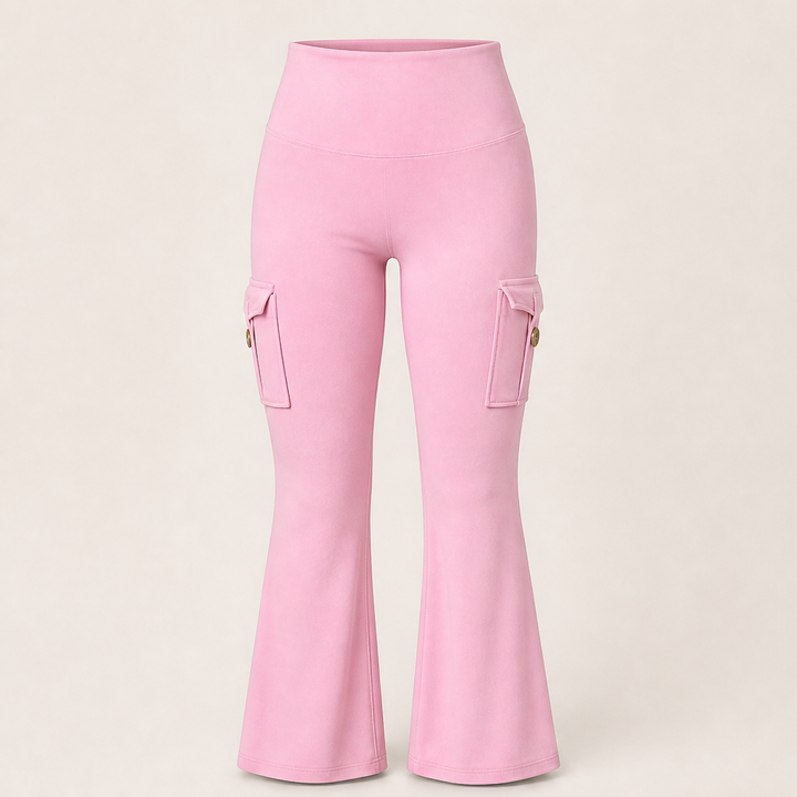 Flarelyn – High-Waist Flare Cargo Pocket Yoga Pants + 50% OFF Pink