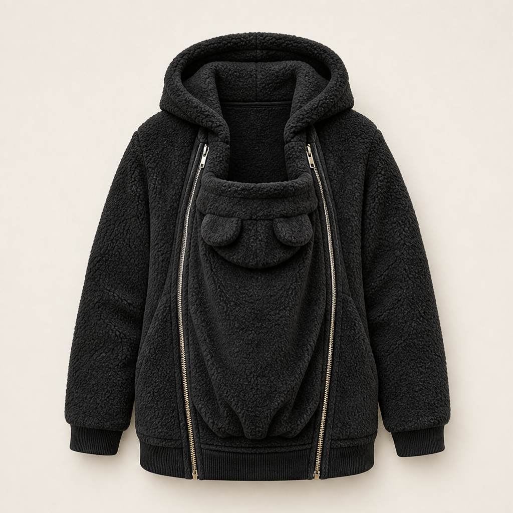 Kindlewrap – Babywearing Sherpa Fleece Hoodie with Zip Carrier Pouch + 50% OFF Black