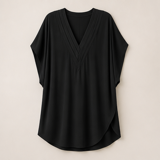 Pleatholm – Pleated V-Neck Batwing Sleeve Dress Black