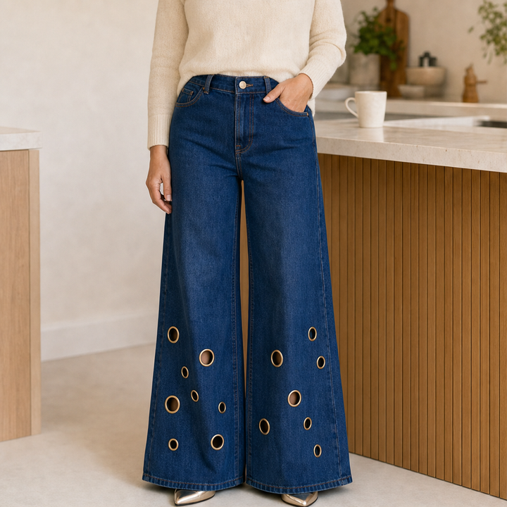 Marlowick – Vintage Wide-Leg Jeans with Gold Eyelet Detail + 50% OFF Indigo