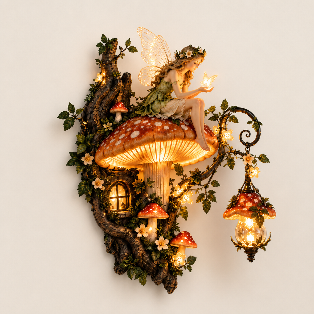 Thistlemoor – Hand-Sculpted Glowing Fairy Mushroom Wall Light + 50% OFF Red