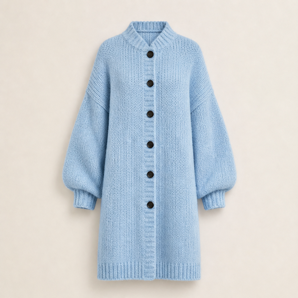 Fernloom – Oversized Chunky Knit Long Cardigan Coat + 50% OFF Light Blue