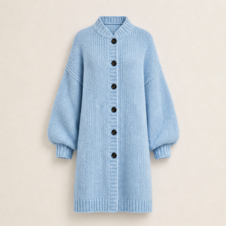 Fernloom – Oversized Chunky Knit Long Cardigan Coat + 50% OFF Light Blue