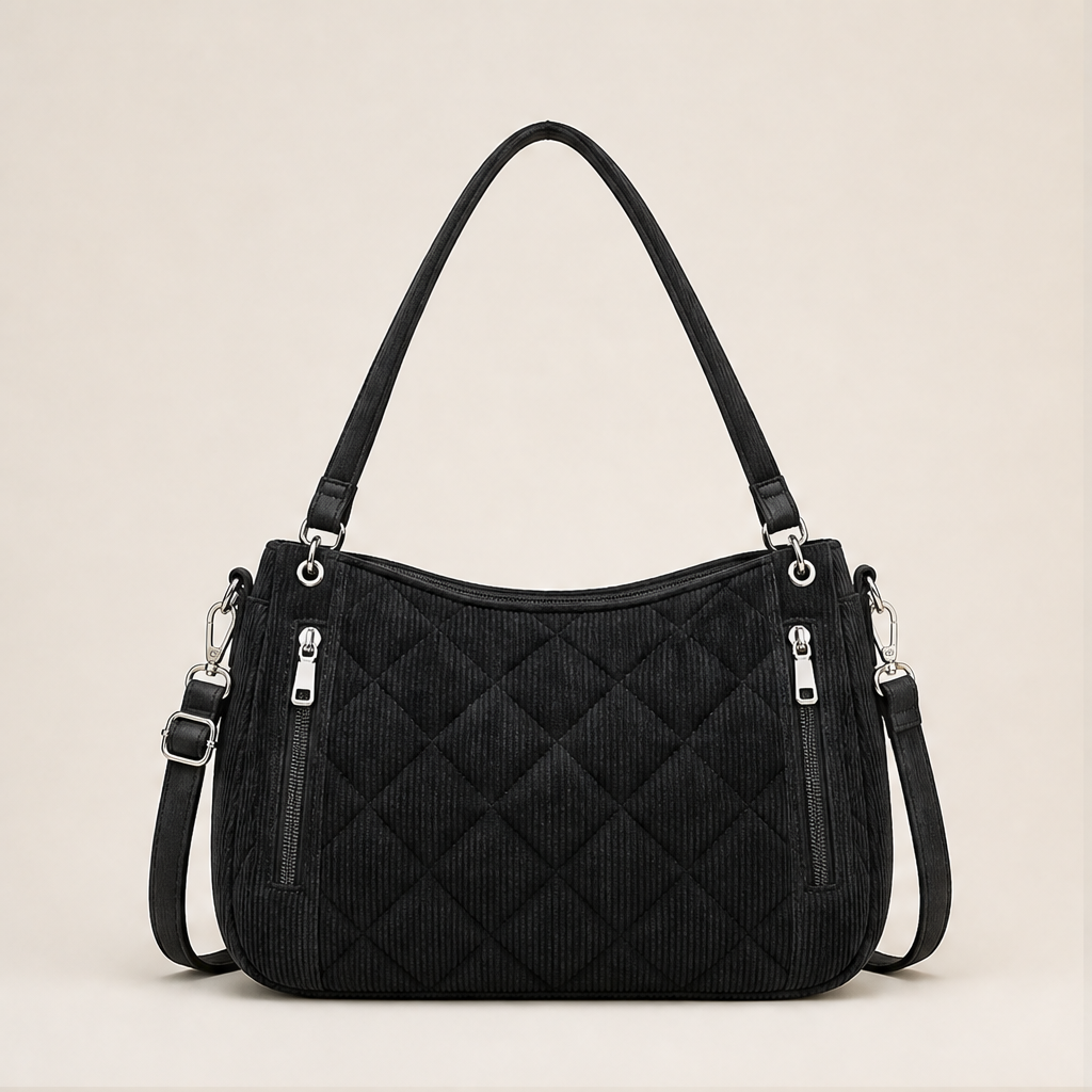 Corduvelle – Quilted Corduroy Multi-Way Shoulder Bag + 50% OFF Black
