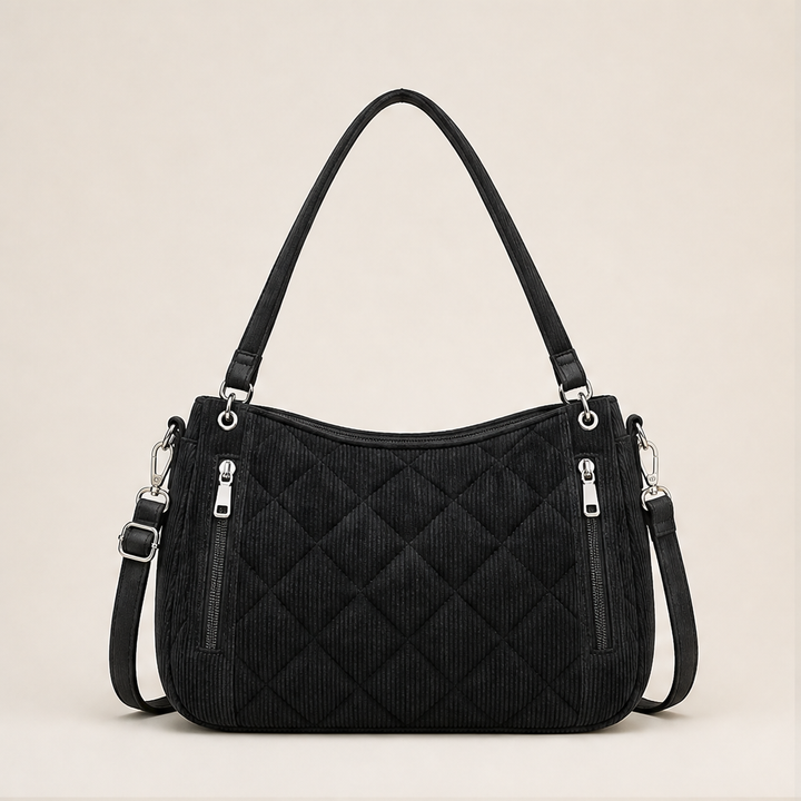 Corduvelle – Quilted Corduroy Multi-Way Shoulder Bag + 50% OFF Black