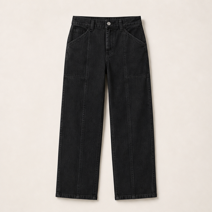 Vertaline – Tailored Straight-Leg Reinforced Seam Trousers + 50% OFF Black