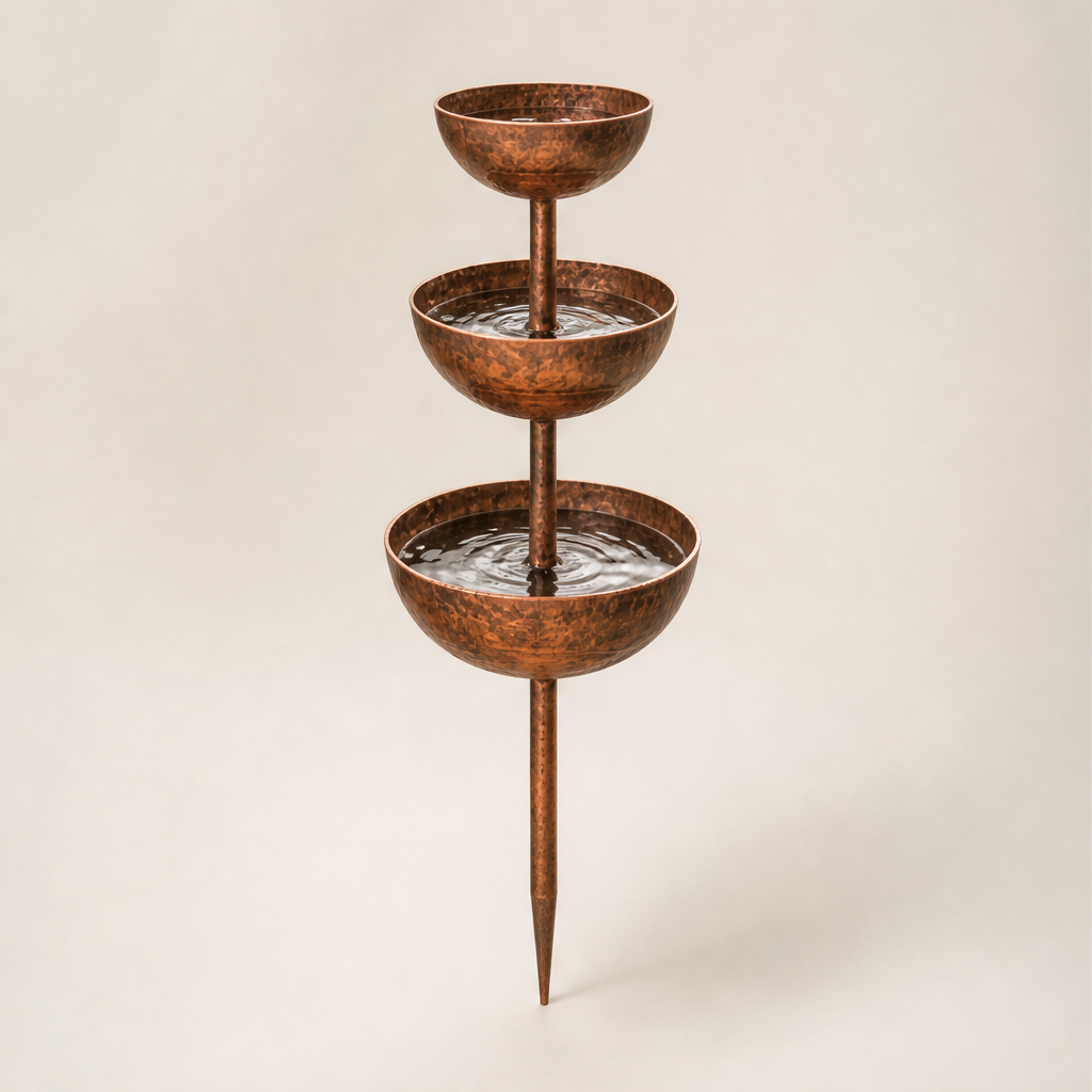 Copperbrook – Weatherproof 3-Tier Cascade Bird Bath with Ground Stake + 50% OFF Copper