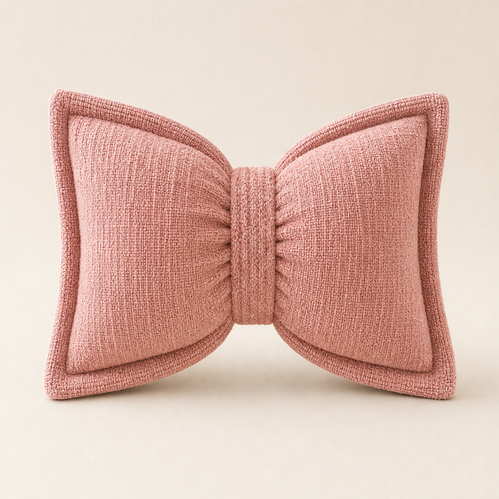 Bowveille – Sculptural Chenille Bow Throw Pillow with Insert + 50% OFF Pink