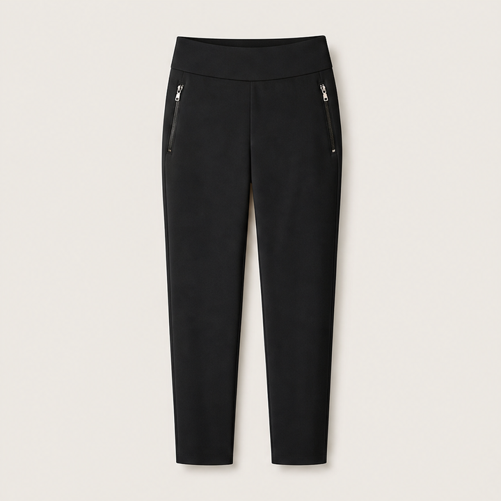 Tavelle – High-Waist Tummy Control Zipper-Pocket Stretch Pants + 50% OFF Black