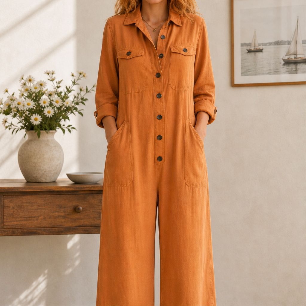Fieldbury – Relaxed Wide-Leg Cargo Jumpsuit + 50% OFF Rust