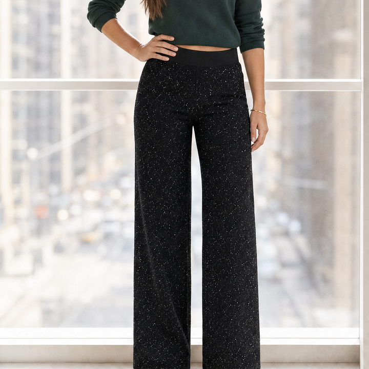 Glimmerwick – Sparkling High-Waist Straight-Leg Pants + 50% OFF Black