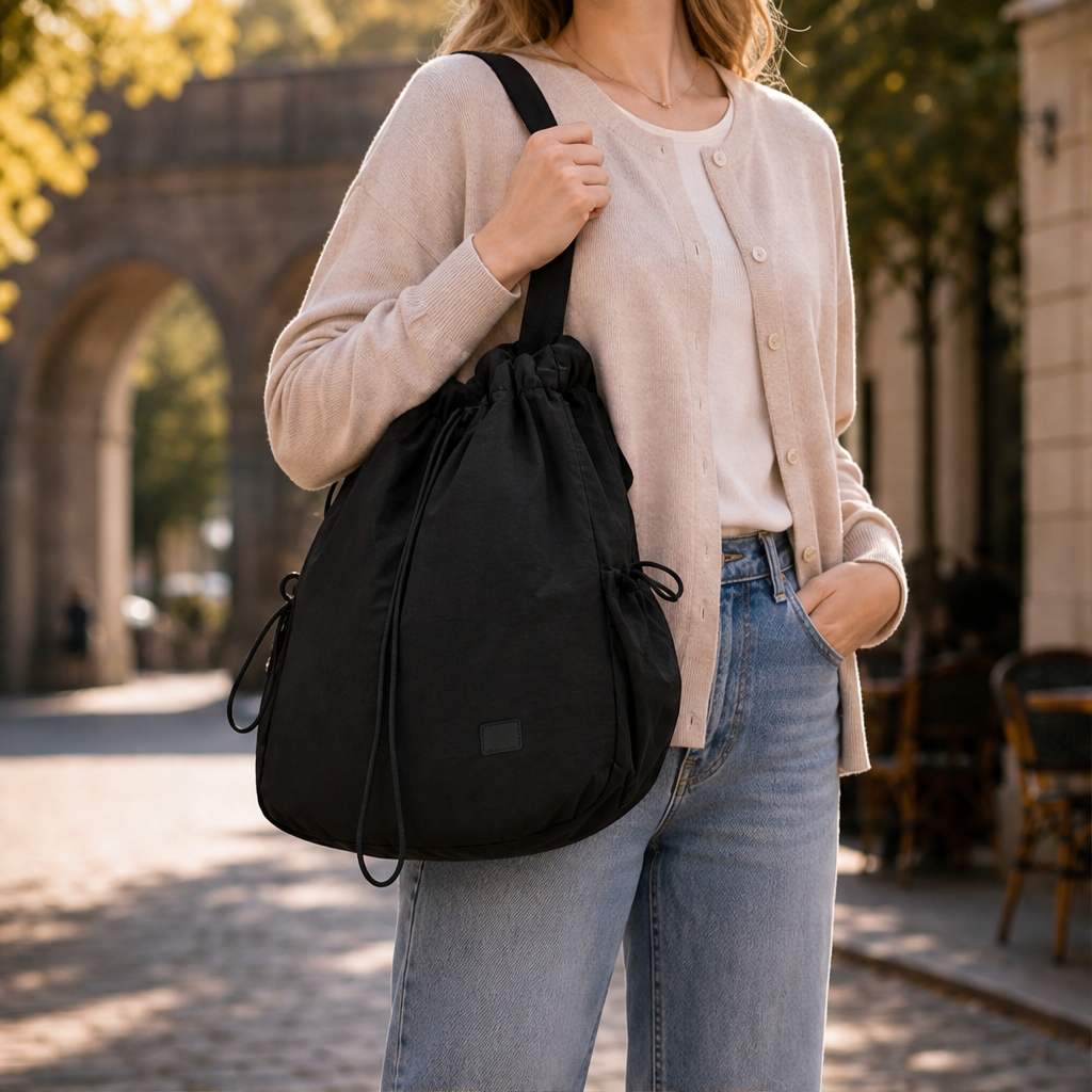 Rovena – 3-Way Convertible Drawstring Tote Backpack + 50% OFF Black