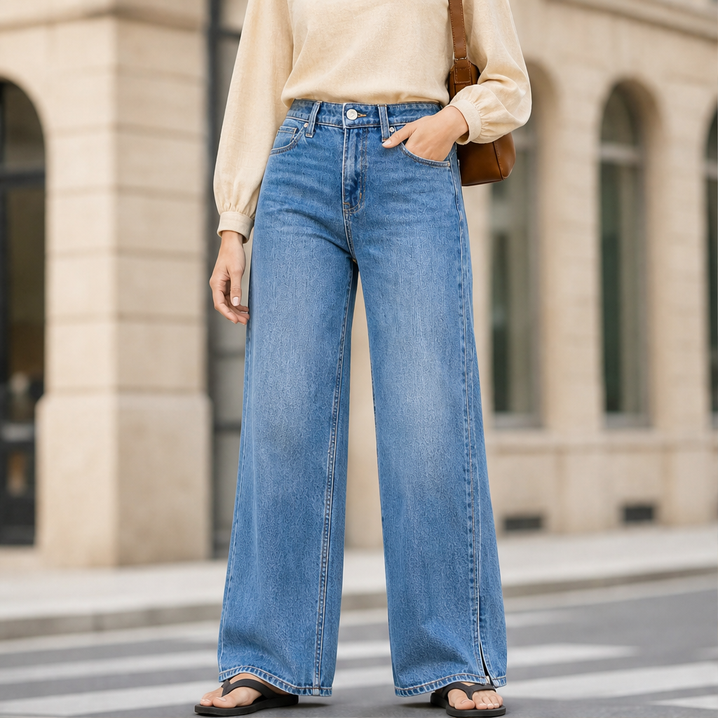Millcroft – High-Rise Stretch Denim Wide-Leg Jeans + 50% OFF Medium Wash Blue