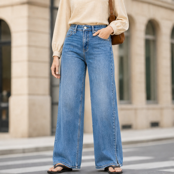 Millcroft – High-Rise Stretch Denim Wide-Leg Jeans + 50% OFF Medium Wash Blue