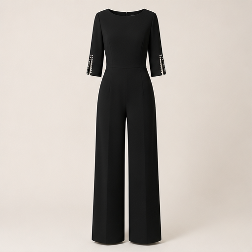 Ashcroft Muse – Beaded Cuff Slim-Waist Wide Leg Jumpsuit Black