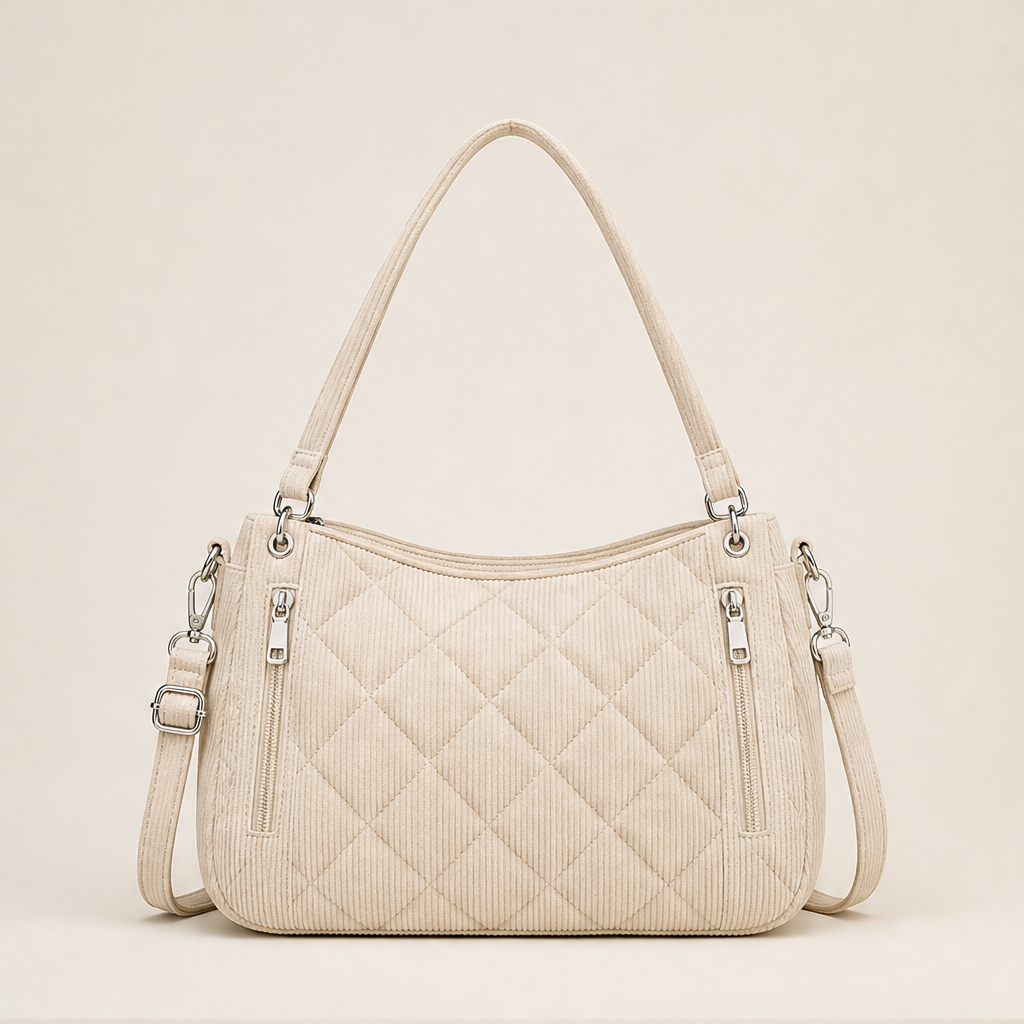 Corduvelle – Quilted Corduroy Multi-Way Shoulder Bag + 50% OFF Beige