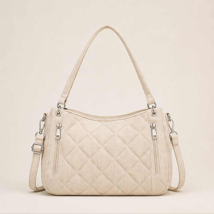 Corduvelle – Quilted Corduroy Multi-Way Shoulder Bag + 50% OFF Beige