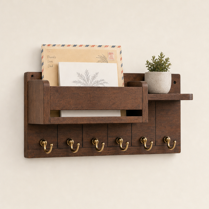 Oakhollow – Solid Wood Entryway Organizer with Key Hooks and Shelf + 50% OFF Walnut