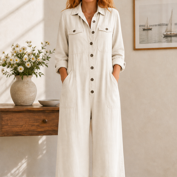 Fieldbury – Relaxed Wide-Leg Cargo Jumpsuit + 50% OFF Ivory