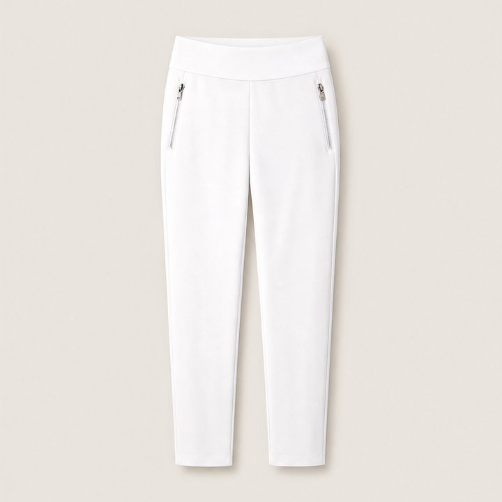 Tavelle – High-Waist Tummy Control Zipper-Pocket Stretch Pants + 50% OFF White