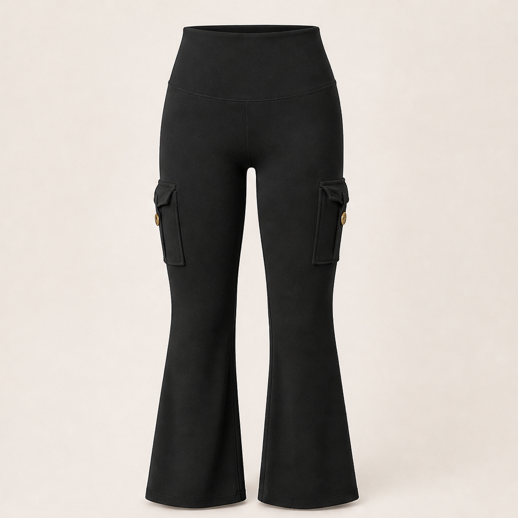 Flarelyn – High-Waist Flare Cargo Pocket Yoga Pants + 50% OFF Black