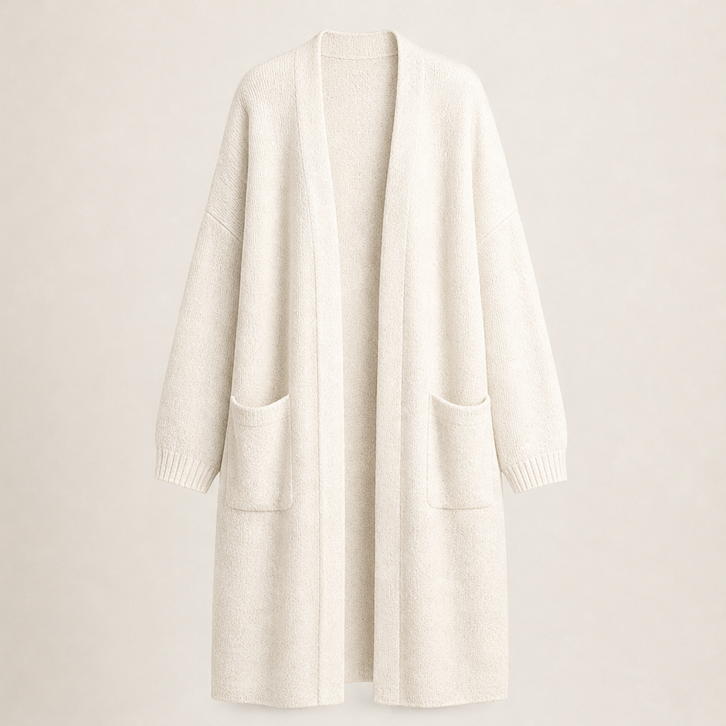 Draperlyn – Oversized Open-Front Knit Cardigan with Pockets + 50% OFF Beige