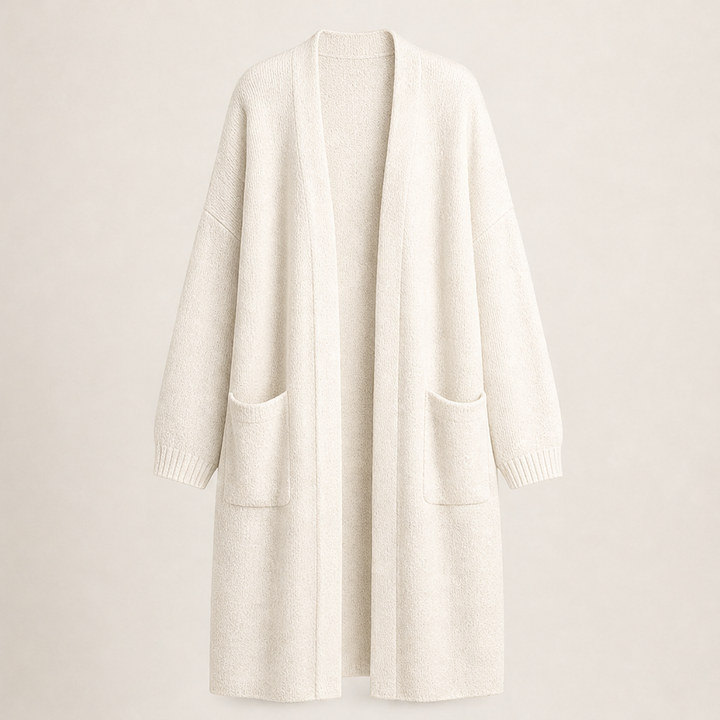 Draperlyn – Oversized Open-Front Knit Cardigan with Pockets + 50% OFF Beige
