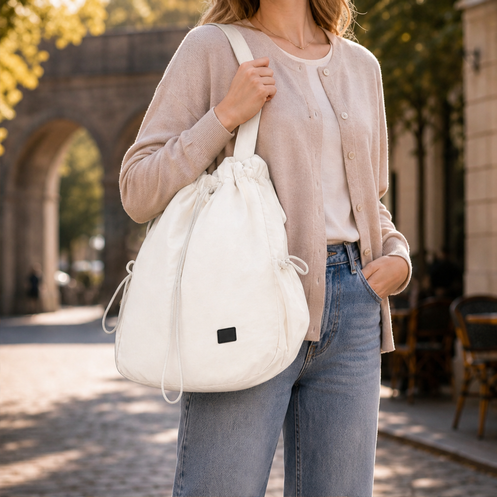 Rovena – 3-Way Convertible Drawstring Tote Backpack + 50% OFF Beige