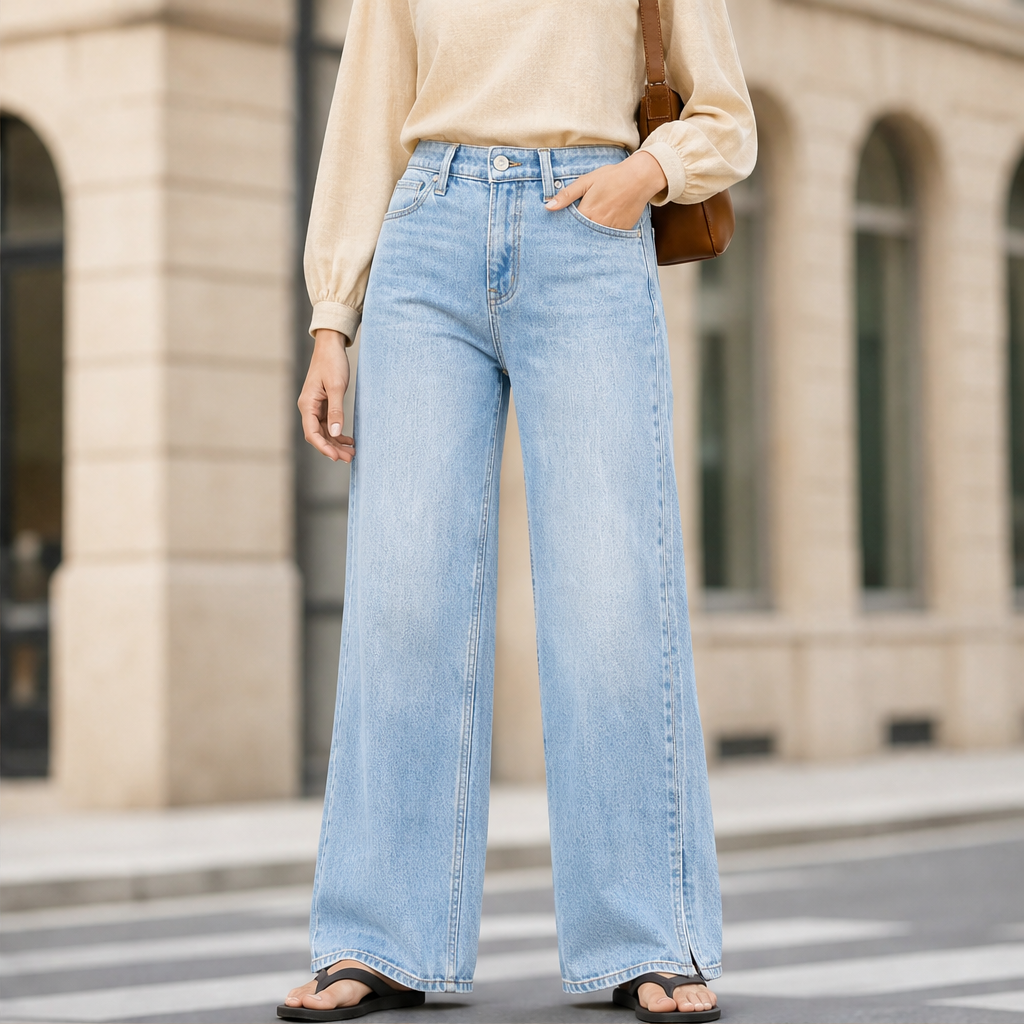 Millcroft – High-Rise Stretch Denim Wide-Leg Jeans + 50% OFF Light Wash Blue