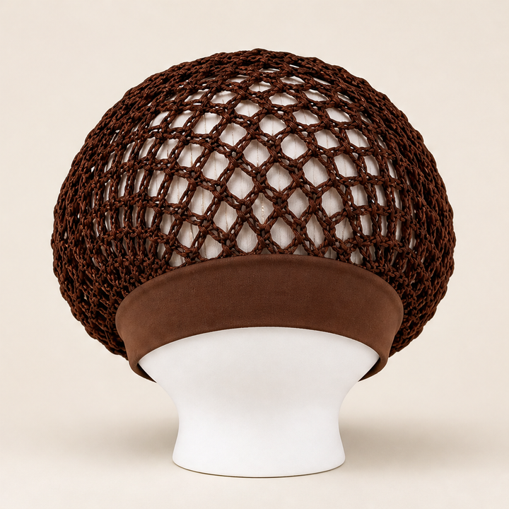 Curlanest – Roomy Mesh 3-Pack Satin-Band Hair Caps for Curls &amp; Braids + 50% OFF Brown