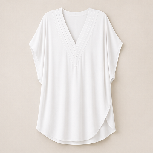 Pleatholm – Pleated V-Neck Batwing Sleeve Dress White