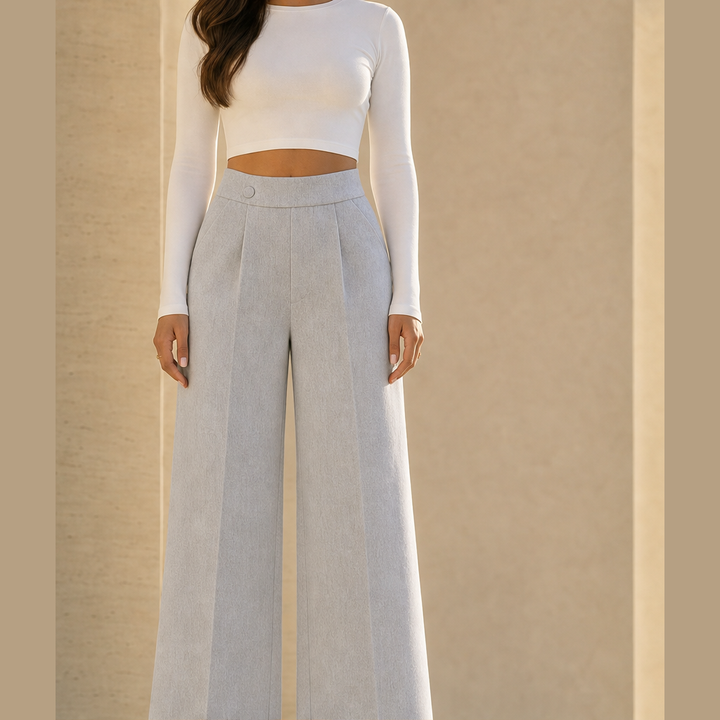 Marlowick – High-Waist Wide-Leg Trousers with Slimming Silhouette + 50% OFF Grey