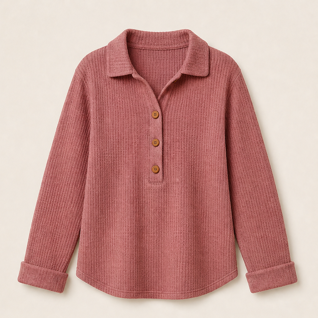 Cozeloom – Waffle Knit Long Sleeve Henley Top + 50% OFF Pink