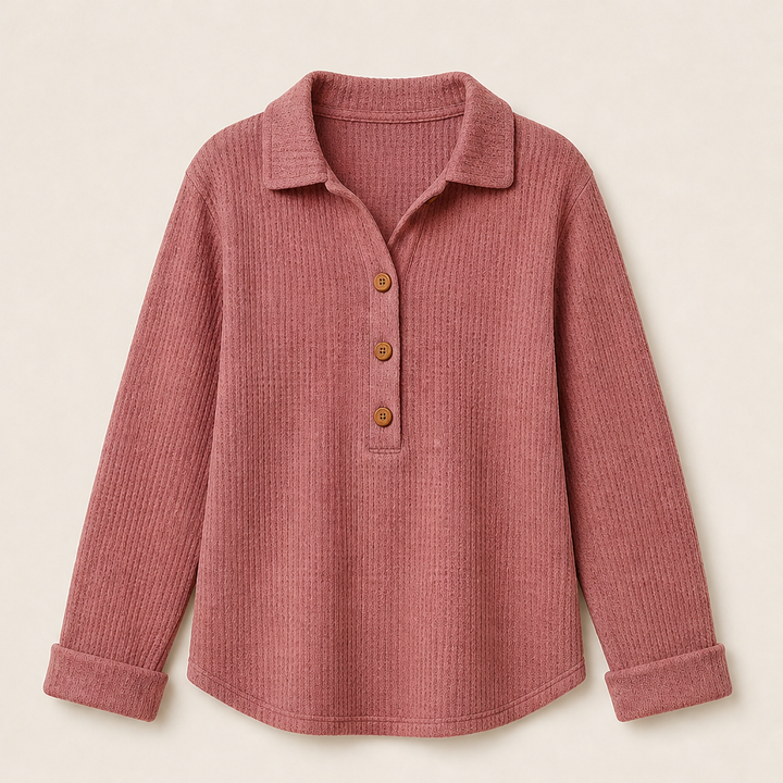 Cozeloom – Waffle Knit Long Sleeve Henley Top + 50% OFF Pink