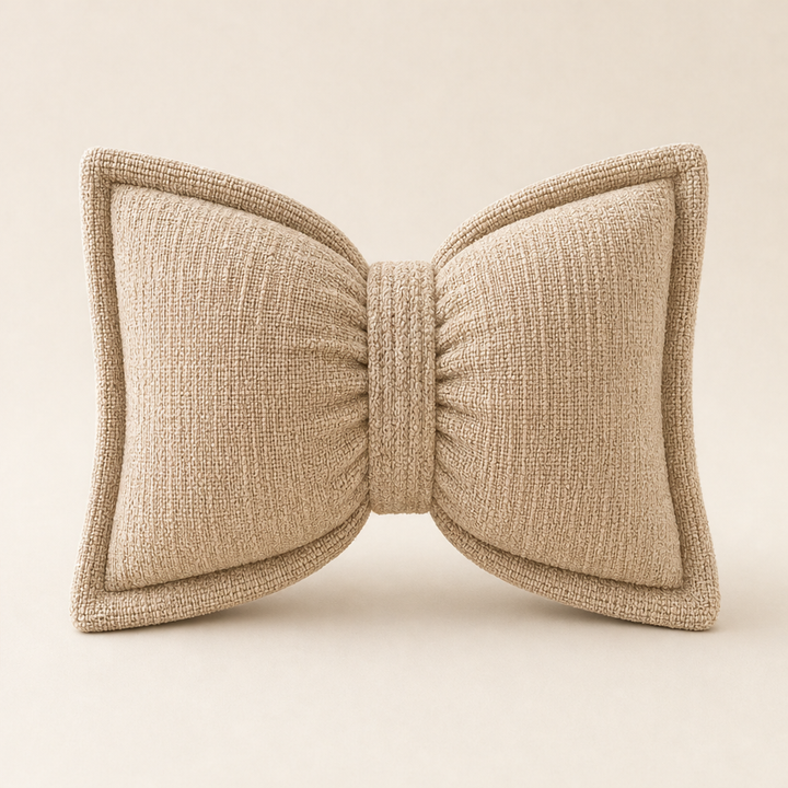 Bowveille – Sculptural Chenille Bow Throw Pillow with Insert + 50% OFF Beige