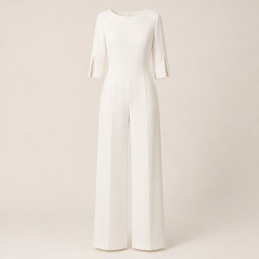 Ashcroft Muse – Beaded Cuff Slim-Waist Wide Leg Jumpsuit Ivory
