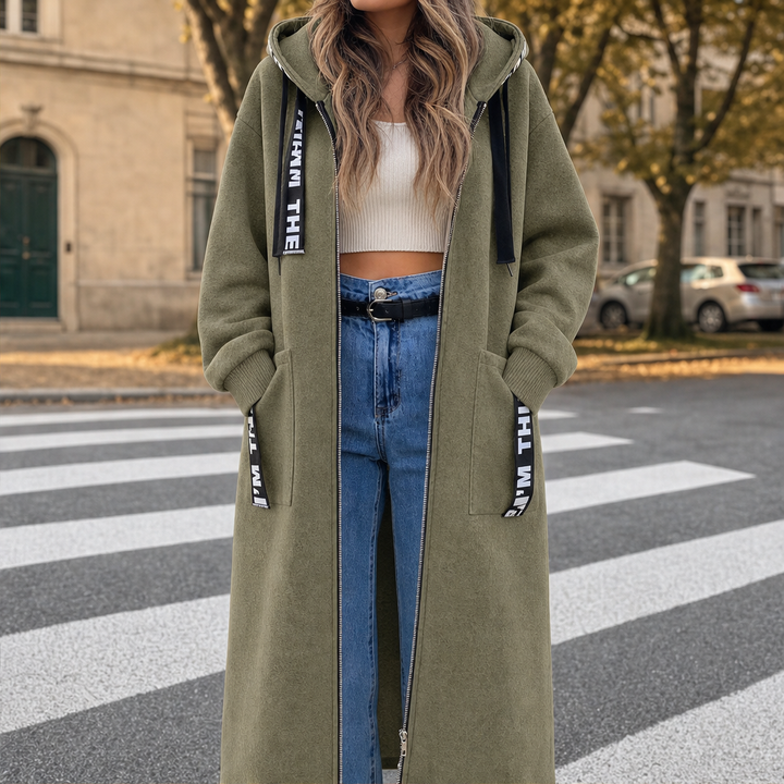 Willowdale – Longline Hooded Fleece Coat with Deep Pockets + 50% OFF Olive