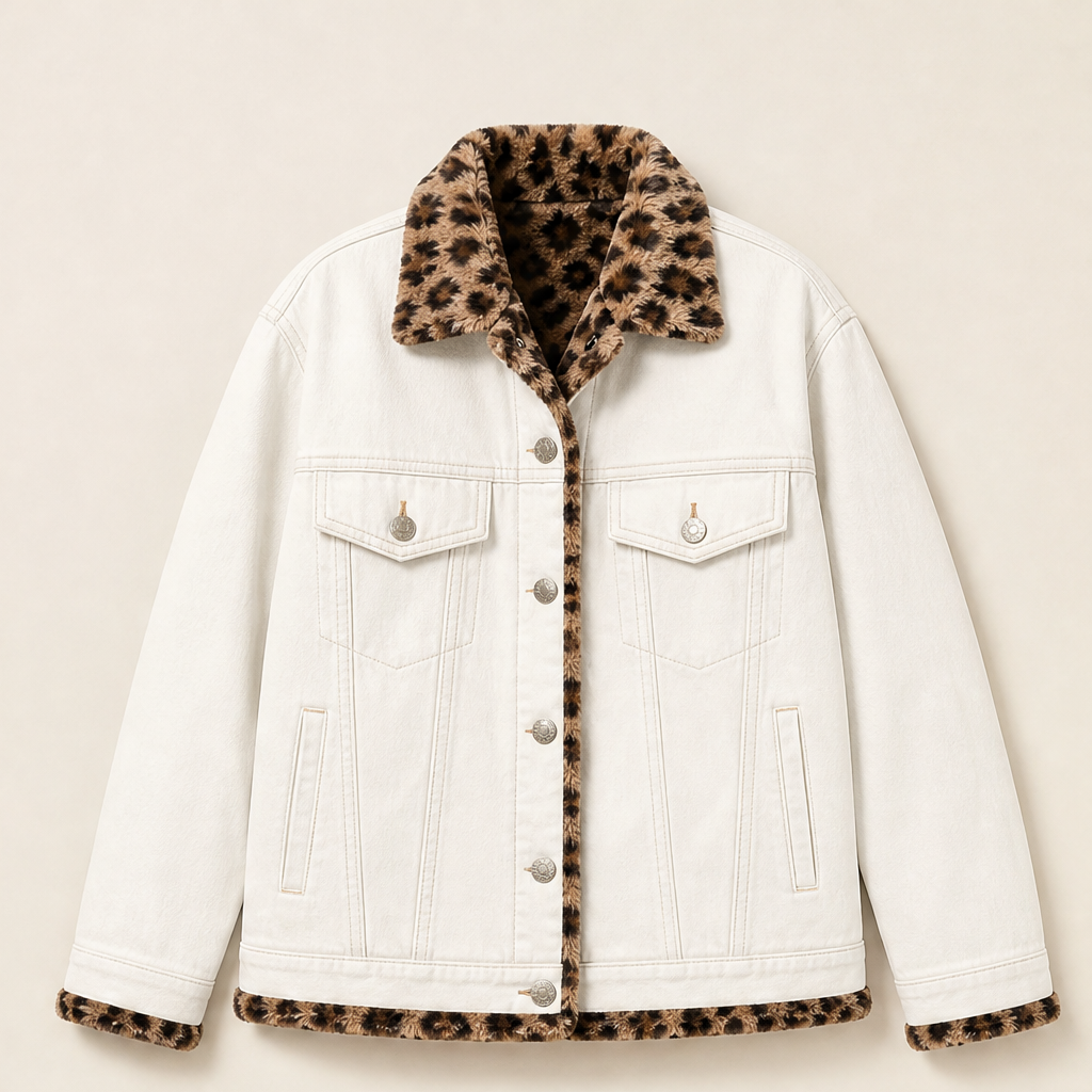 Savann Row – Reversible Leopard Lined Oversized Denim Jacket + 50% OFF White
