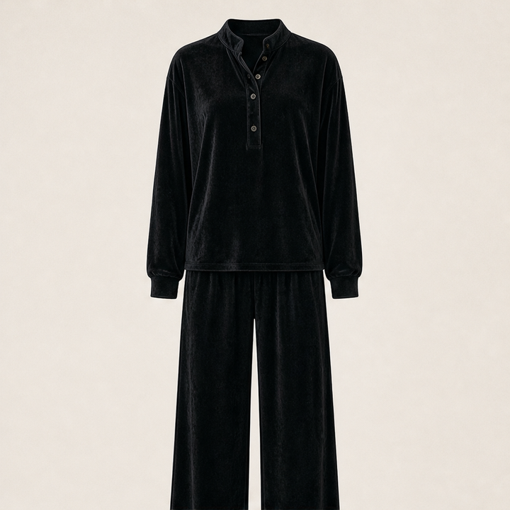 Velourin – Wide-Leg Velour Two-Piece Loungewear Set + 50% OFF Black