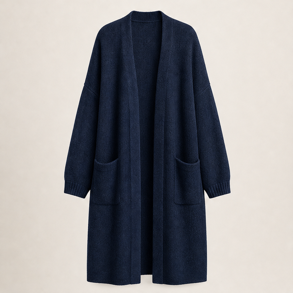 Draperlyn – Oversized Open-Front Knit Cardigan with Pockets + 50% OFF Navy