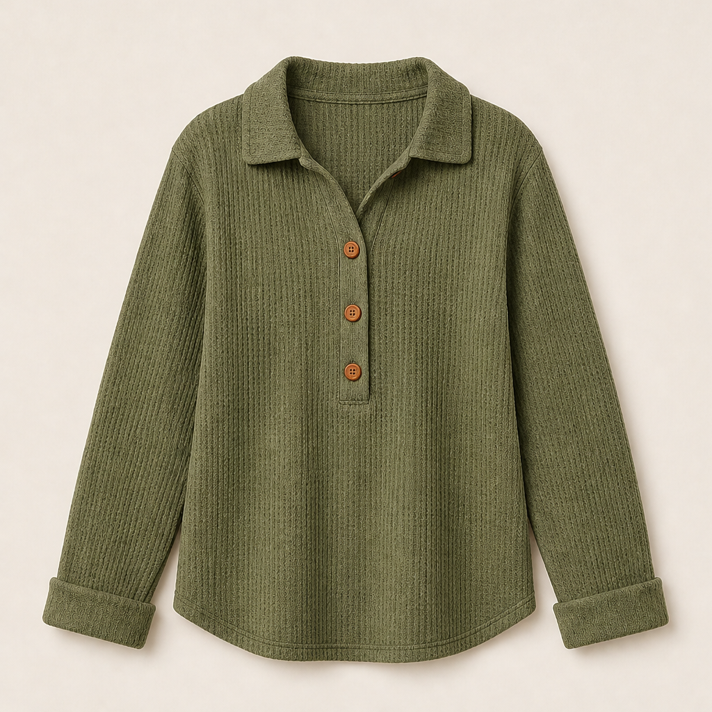Cozeloom – Waffle Knit Long Sleeve Henley Top + 50% OFF Olive