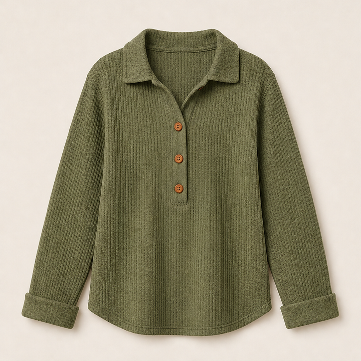 Cozeloom – Waffle Knit Long Sleeve Henley Top + 50% OFF Olive