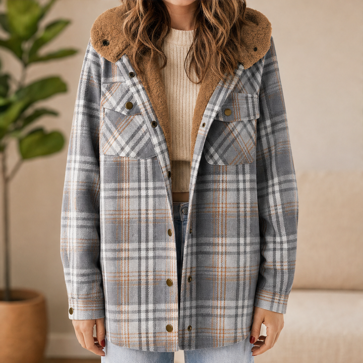 Wrenfield – Sherpa-Hood Thickened Flannel Plaid Shirt Jacket + 50% OFF Grey Plaid