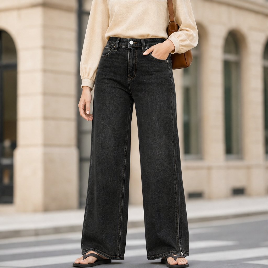 Millcroft – High-Rise Stretch Denim Wide-Leg Jeans + 50% OFF Black