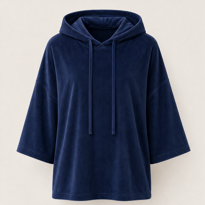 Plushwick – Oversized Velour Drawstring Hoodie with 3/4 Sleeves + 50% OFF Navy
